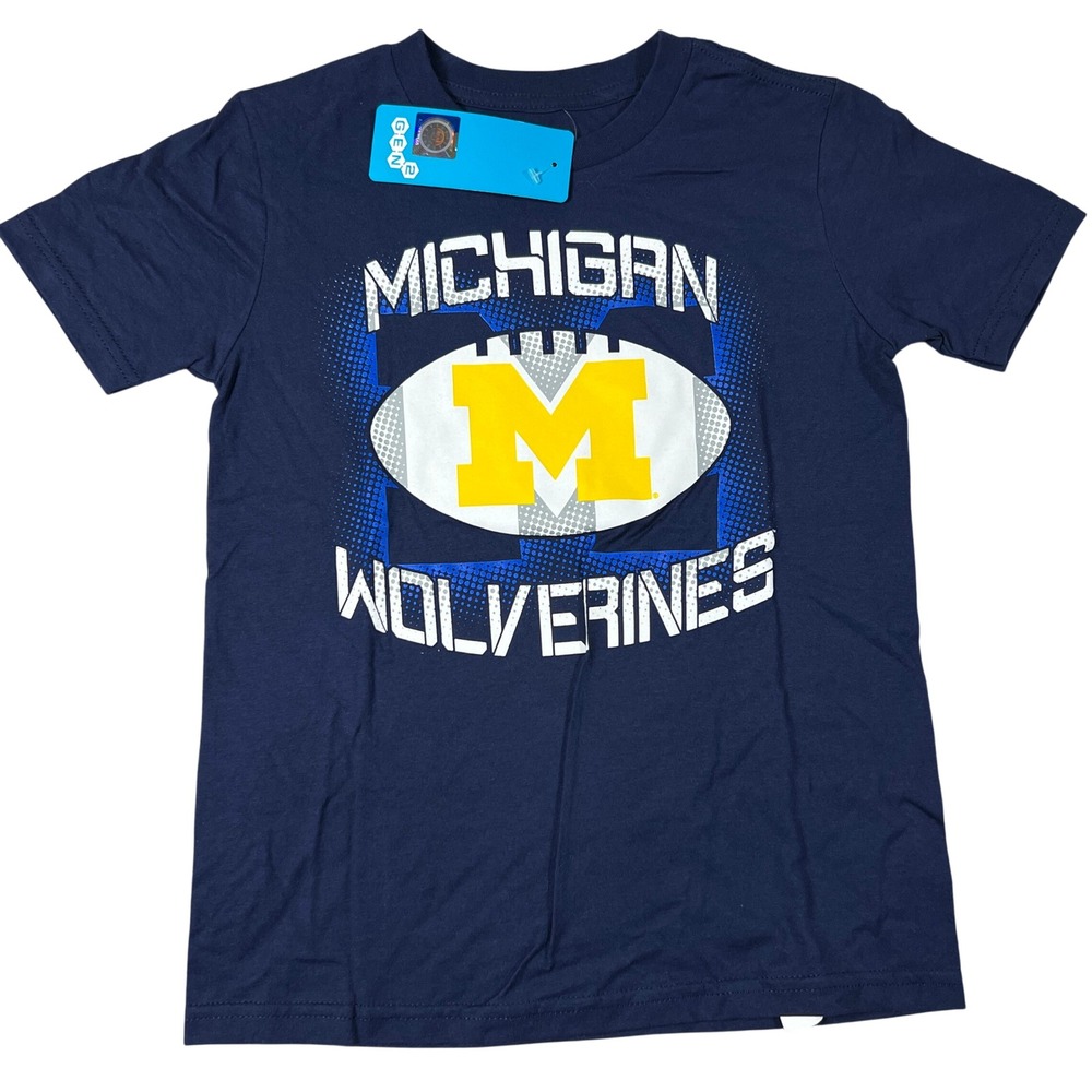 Gen2 Michigan Wolverines Kids Navy‎ Blue Football Graphic T-Shirt Size S 8 NEW